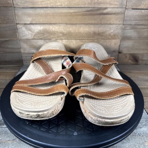 Crocs A-Leigh Cork Wedge Womens Size 10 Brown Strappy Slide Sandals - Picture 2 of 8